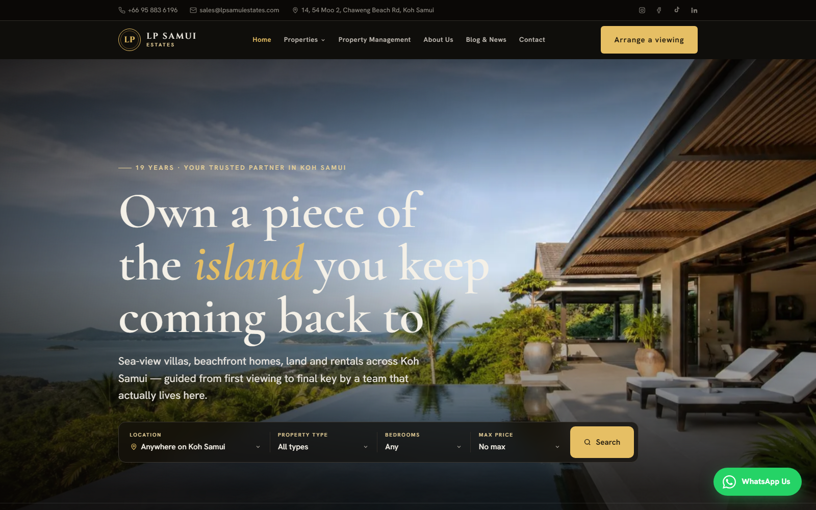 LP Samui Estates property portal homepage